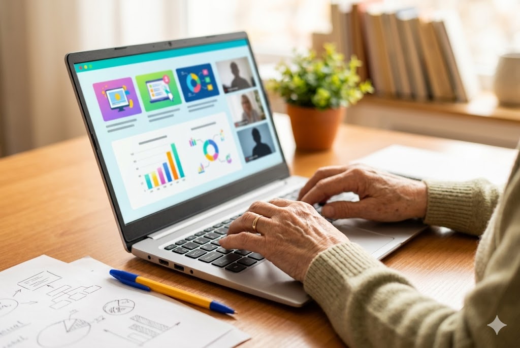 Літні люди навчання на курсах у центрі АТЛАНТ, Україна